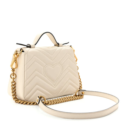 Gucci Calfskin Matelasse Mini GG Marmont Top Handle Shoulder Bag White 3 of 11