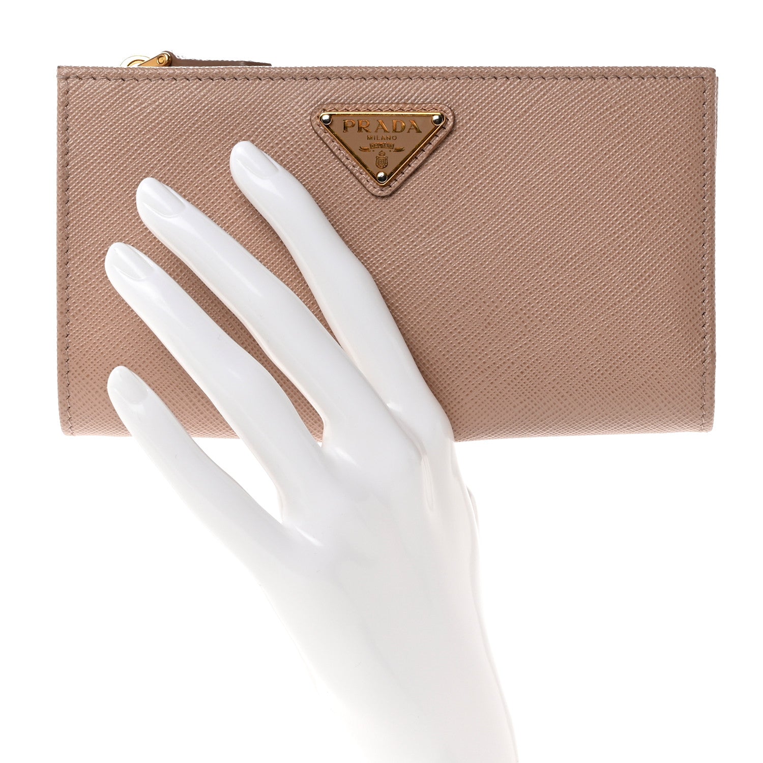 Prada Saffiano Triangle Continental Zip Wallet Powder Pink 2 of 7