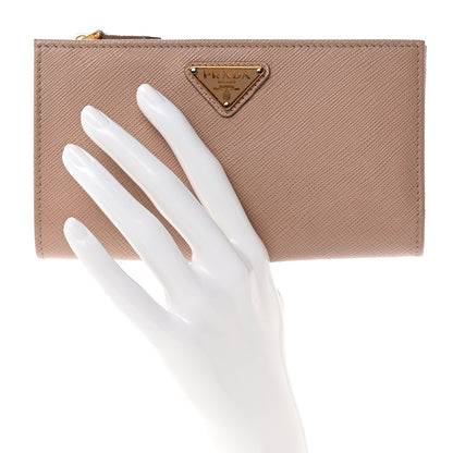 Prada Saffiano Triangle Continental Zip Wallet Powder Pink 2 of 7