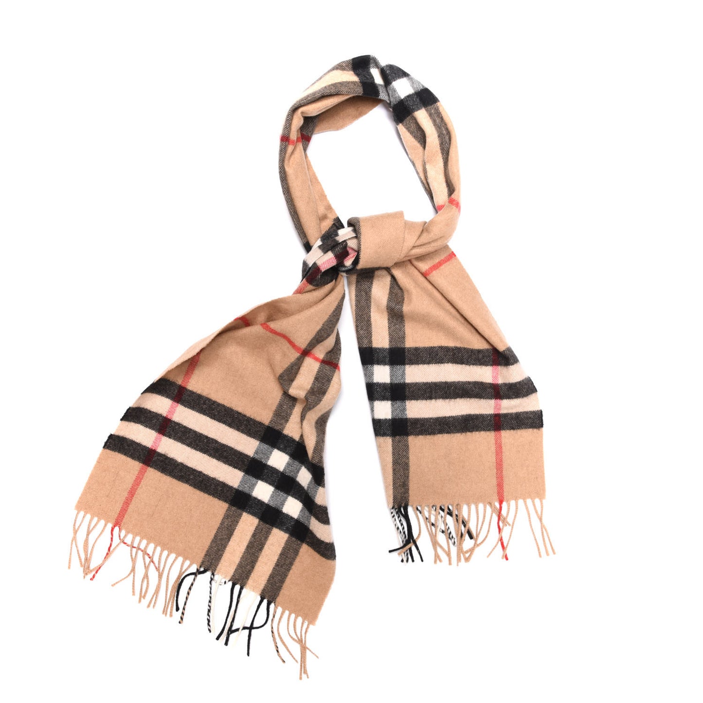 Cashmere Giant Heritage Check Fringe Scarf Camel