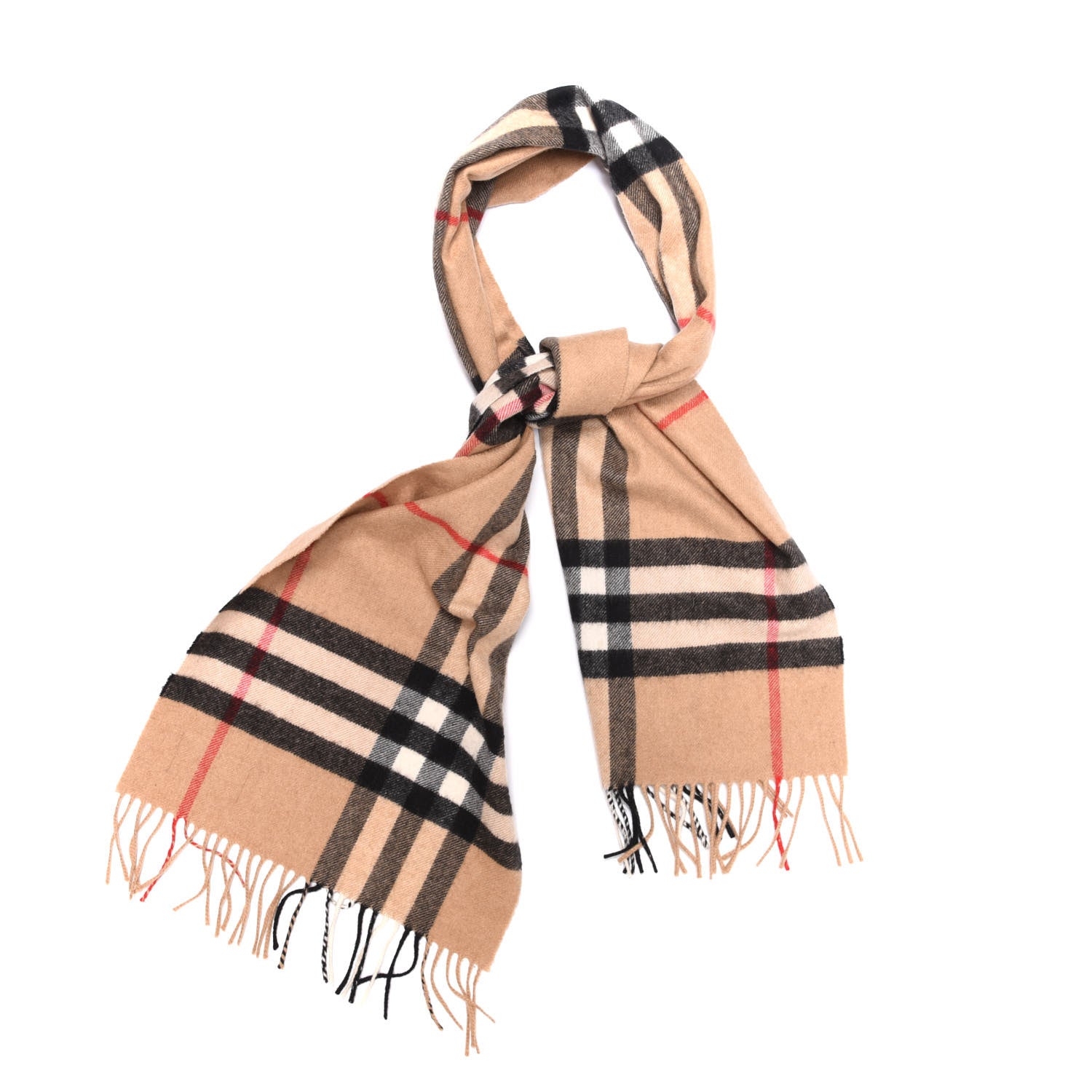 Burberry Cashmere Giant Heritage Check Fringe Scarf Camel 1 of 3
