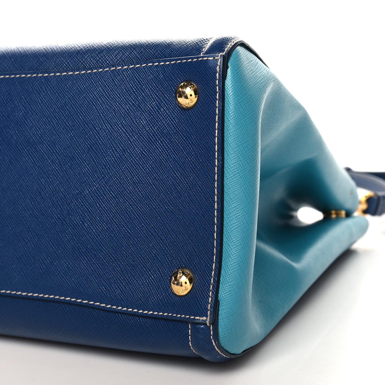 Prada Saffiano Lux Medium Bi-Color Tote Bluette Turchese 9 of 9
