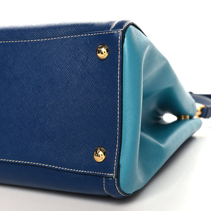Prada Saffiano Lux Medium Bi-Color Tote Bluette Turchese 9 of 9