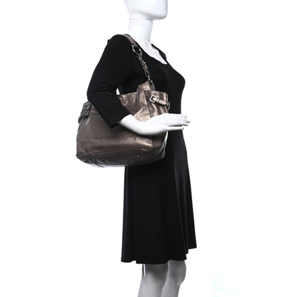 Prada Metallic Soft Calfskin Two Pocket Hobo Fumo Mordore 2 of 18