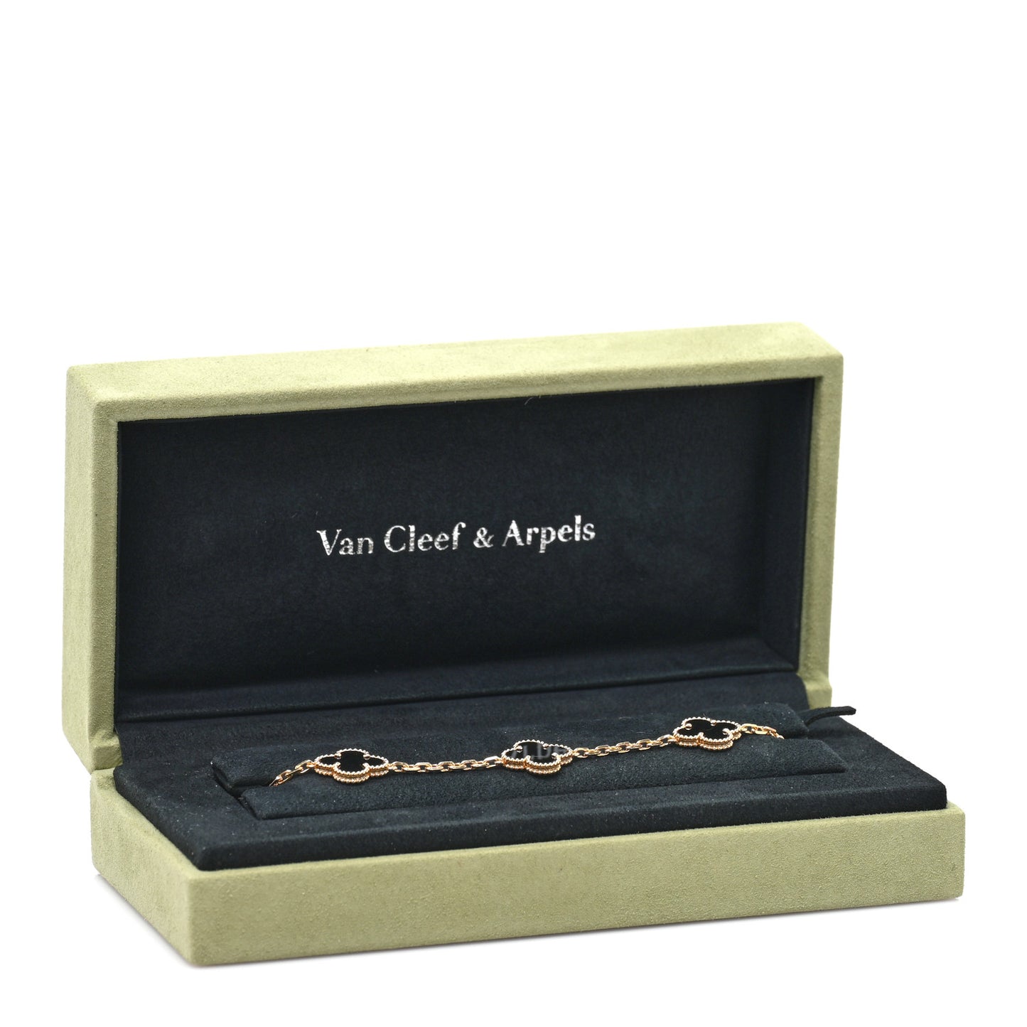 18K Yellow Gold Black Onyx 5 Motifs Vintage Alhambra Bracelet