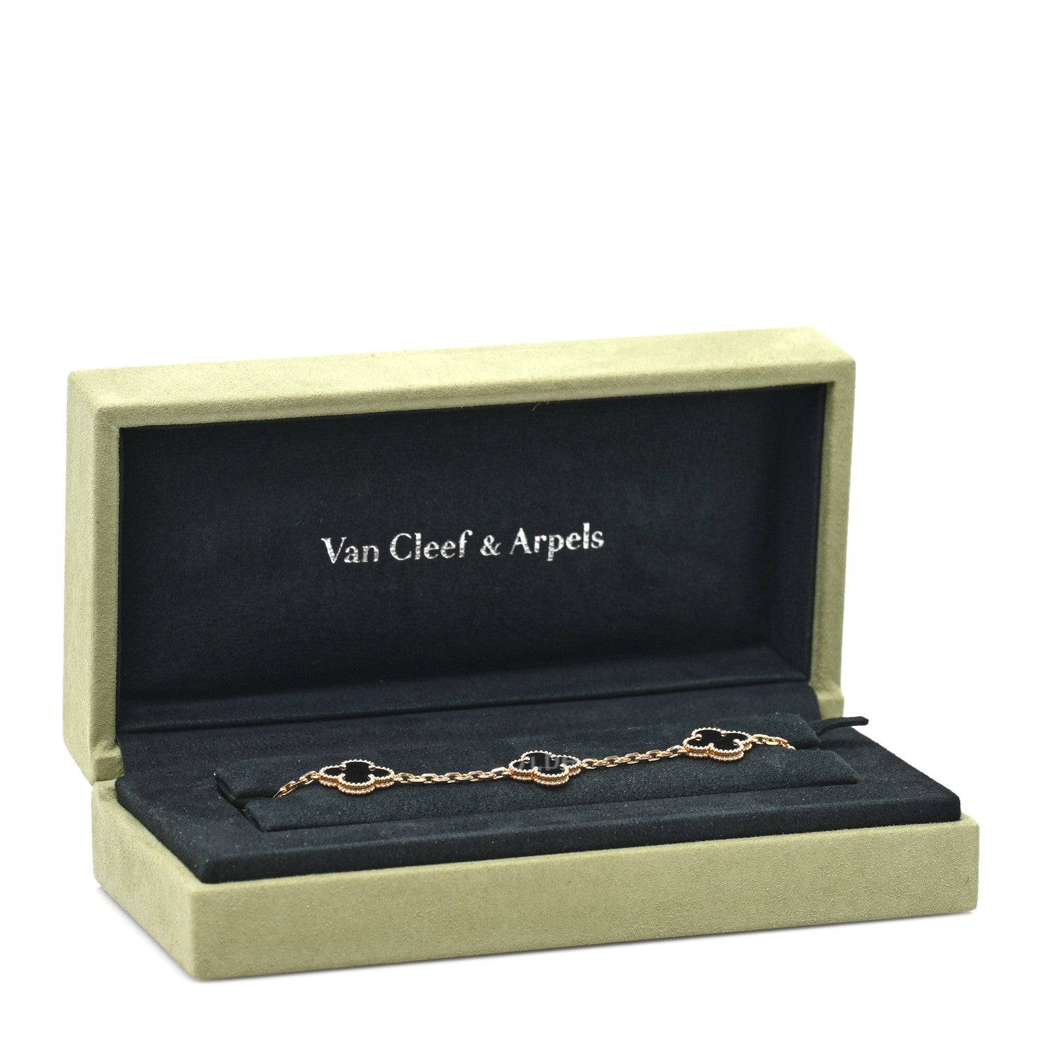 Van Cleef & Arpels 18K Yellow Gold Black Onyx 5 Motifs Vintage Alhambra Bracelet 4 of 4