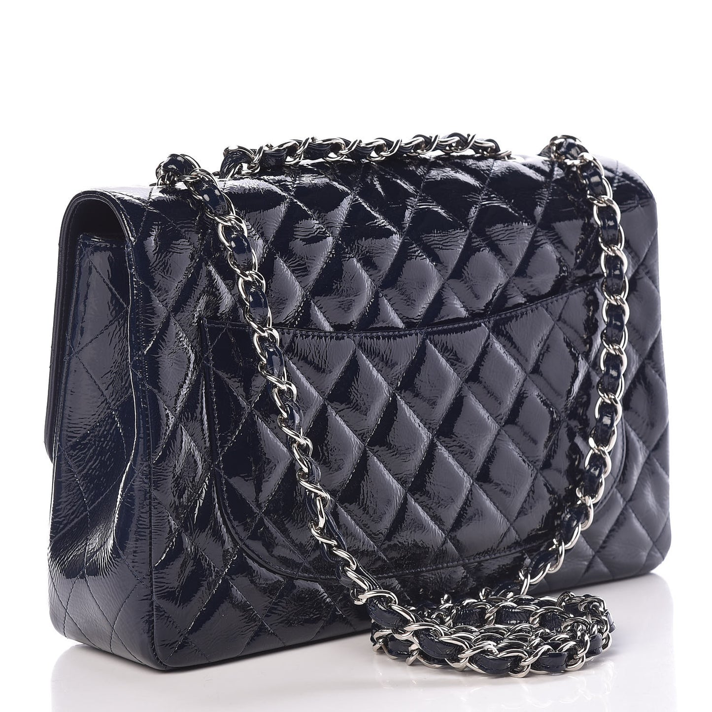 Distressed Patent Quilted Jumbo Single Flap Navy