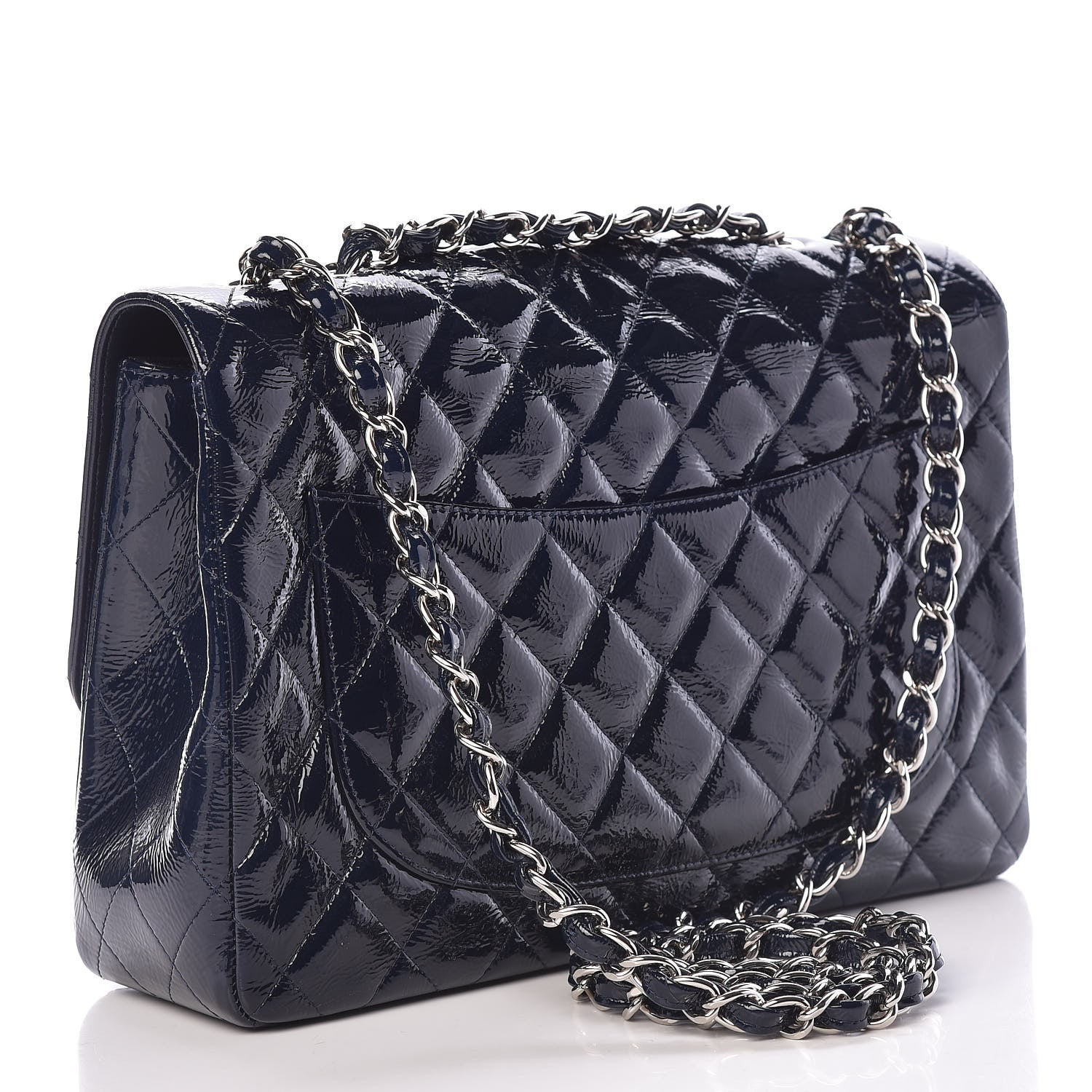 Chanel Distressed Patent Quilted Jumbo Single Flap Navy 3 of 15