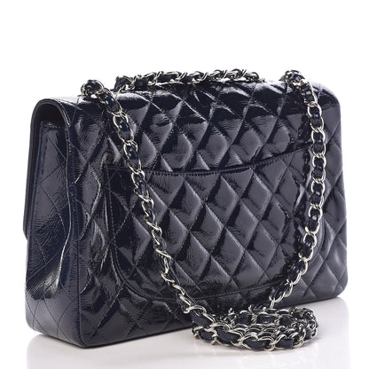 Chanel Distressed Patent Quilted Jumbo Single Flap Navy 3 of 15