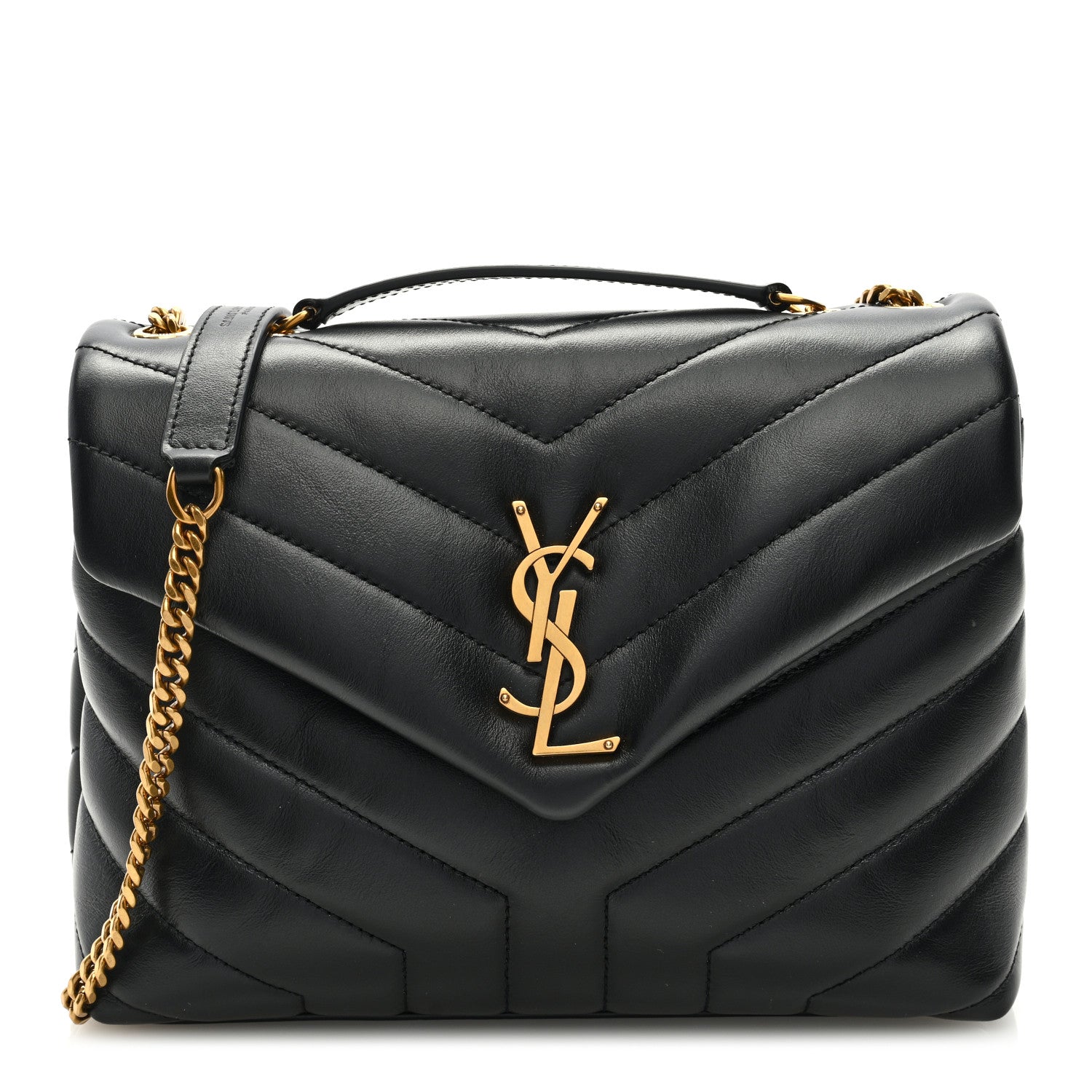 Saint Laurent Calfskin Y Quilted Monogram Small Loulou Chain Satchel Black 1 of 8