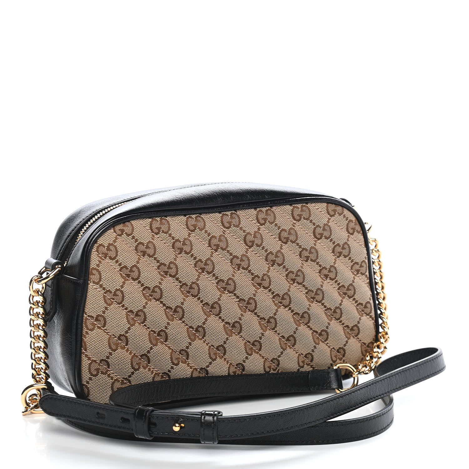 Gucci Monogram Matelasse Diagonal Small GG Marmont Chain Shoulder Bag Beige Black 3 of 9