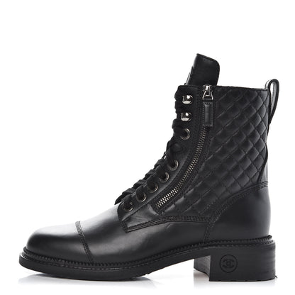 Chanel Calfskin Combat Boots 38 Black 1 of 9