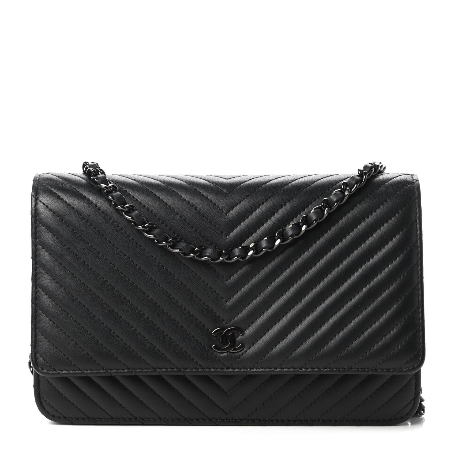 Lambskin Chevron Quilted Wallet On Chain WOC So Black