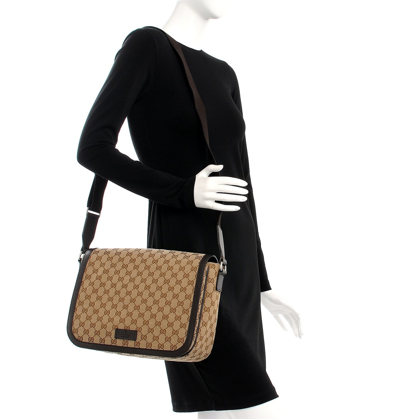 Monogram Large Flap Messenger Bag Beige Dark Brown