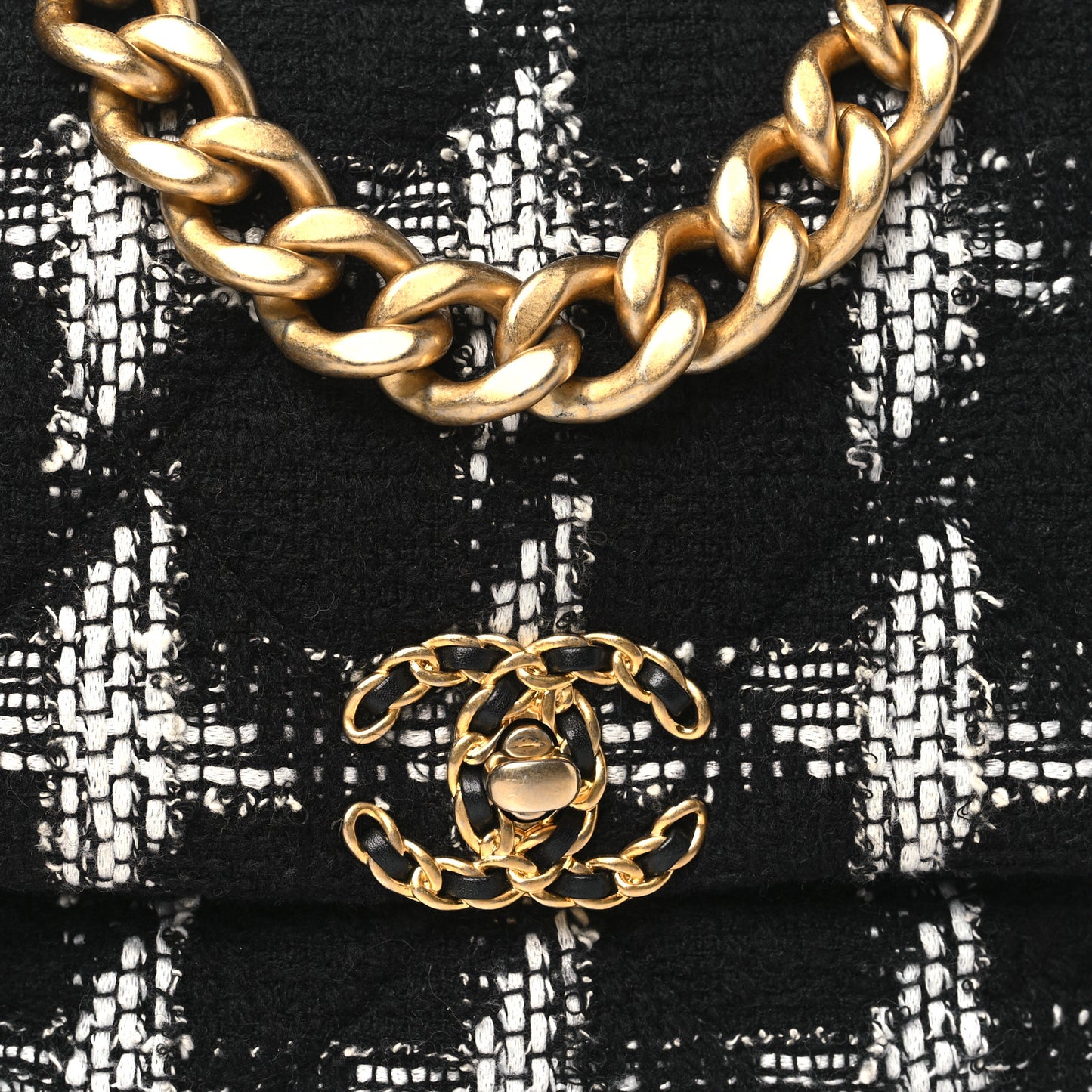 Tweed Quilted Large Chanel 19 Flap Black Ecru White