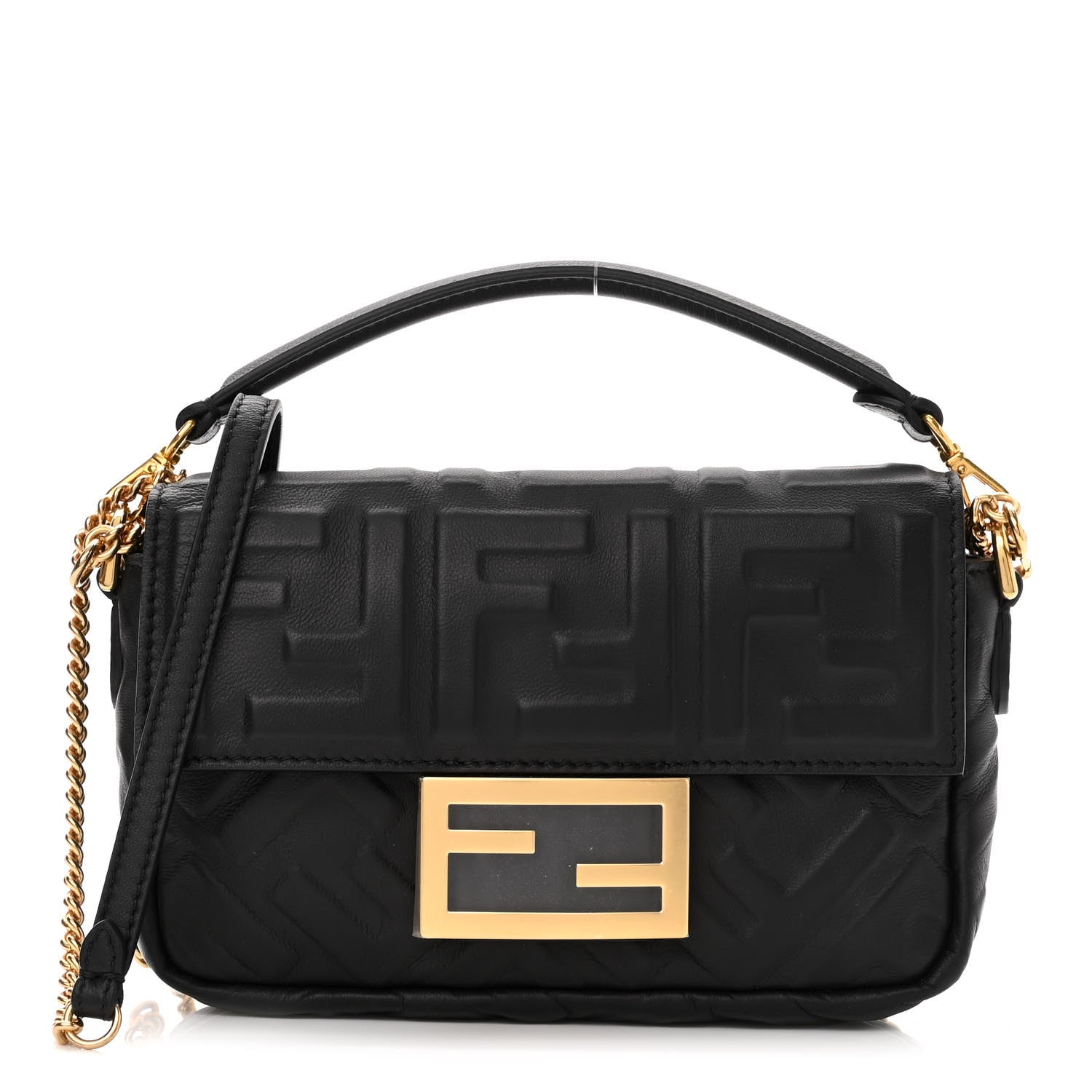 Fendi Nappa FF 1974 Embossed Mini Baguette Black 1 of 9