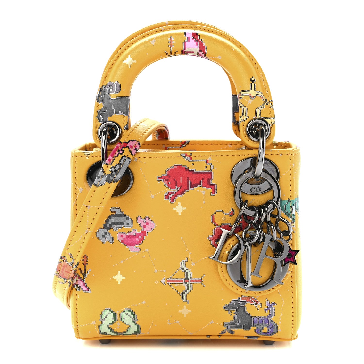 Christian Dior Calfskin Pixel Zodiac Micro Lady Dior Yellow Multicolor 1 of 12