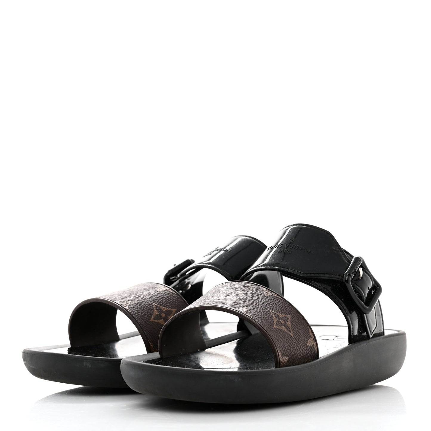 Monogram Sunbath Flat Mule Sandals 39 Black