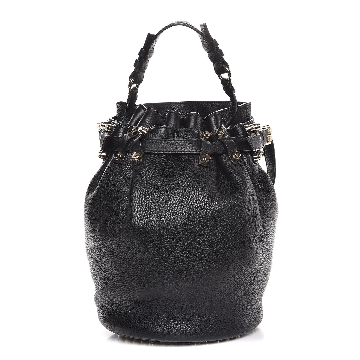 Pebbled Lambskin Diego Bucket Bag Black Antique Brass Hardware