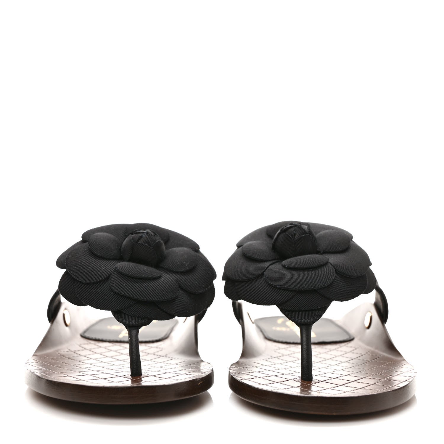 Chanel Grosgrain Camellia Thong Sandals 37 Black 2 of 8