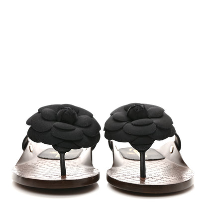 Chanel Grosgrain Camellia Thong Sandals 37 Black 2 of 8