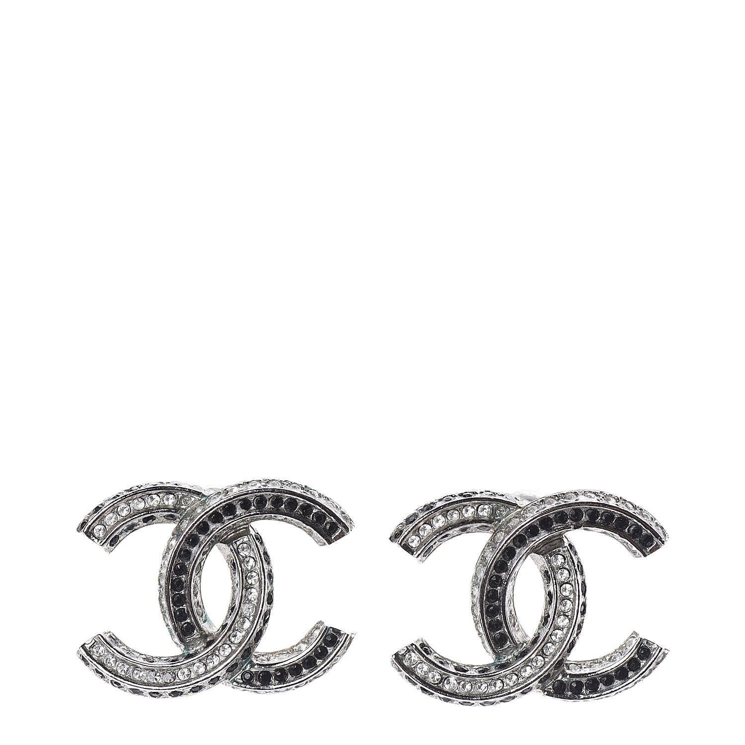 Chanel Ruthenium Crystal CC Earrings Silver Black 1 of 4