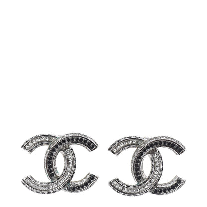 Chanel Ruthenium Crystal CC Earrings Silver Black 1 of 4