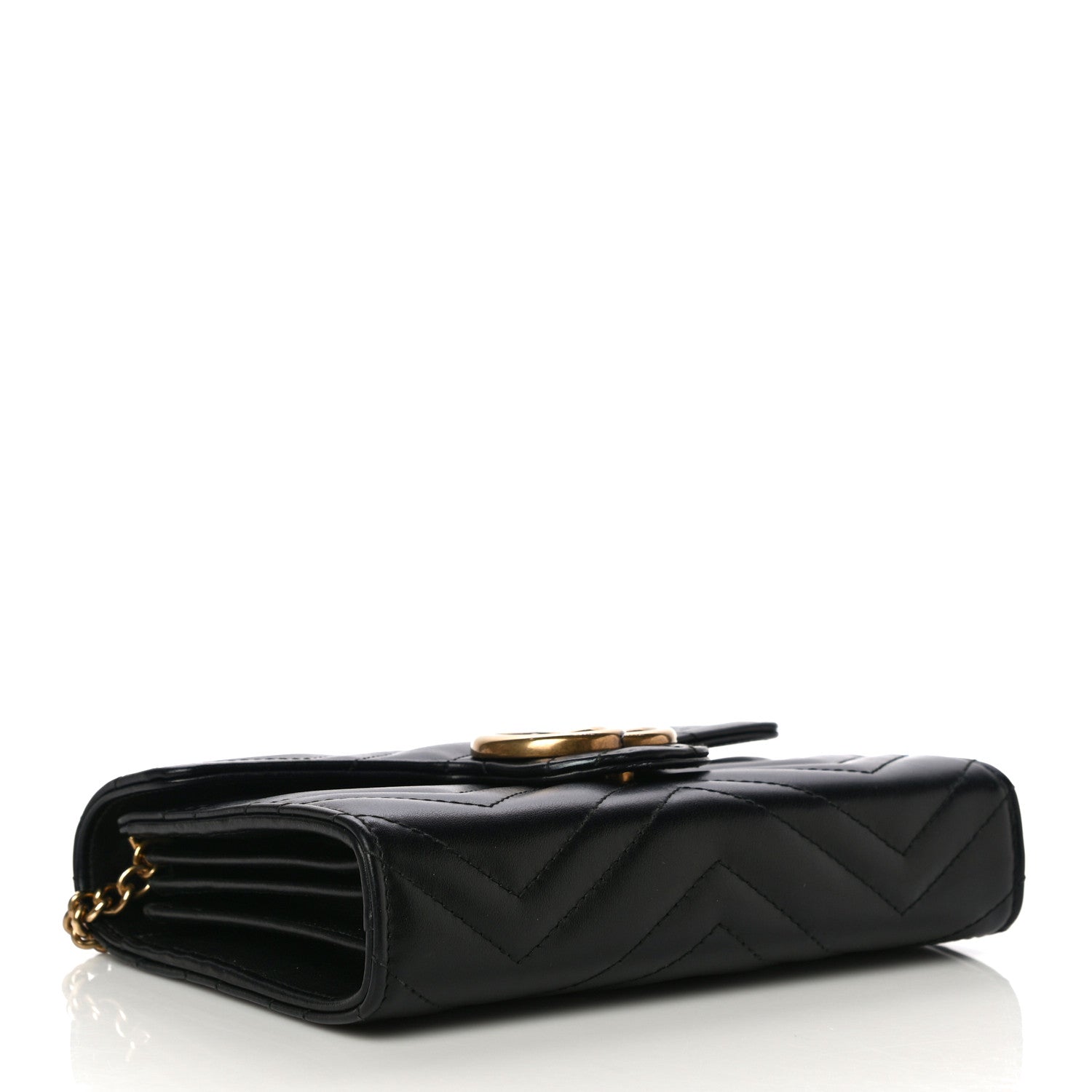 Gucci Calfskin Matelasse GG Marmont Chain Wallet Black 4 of 13