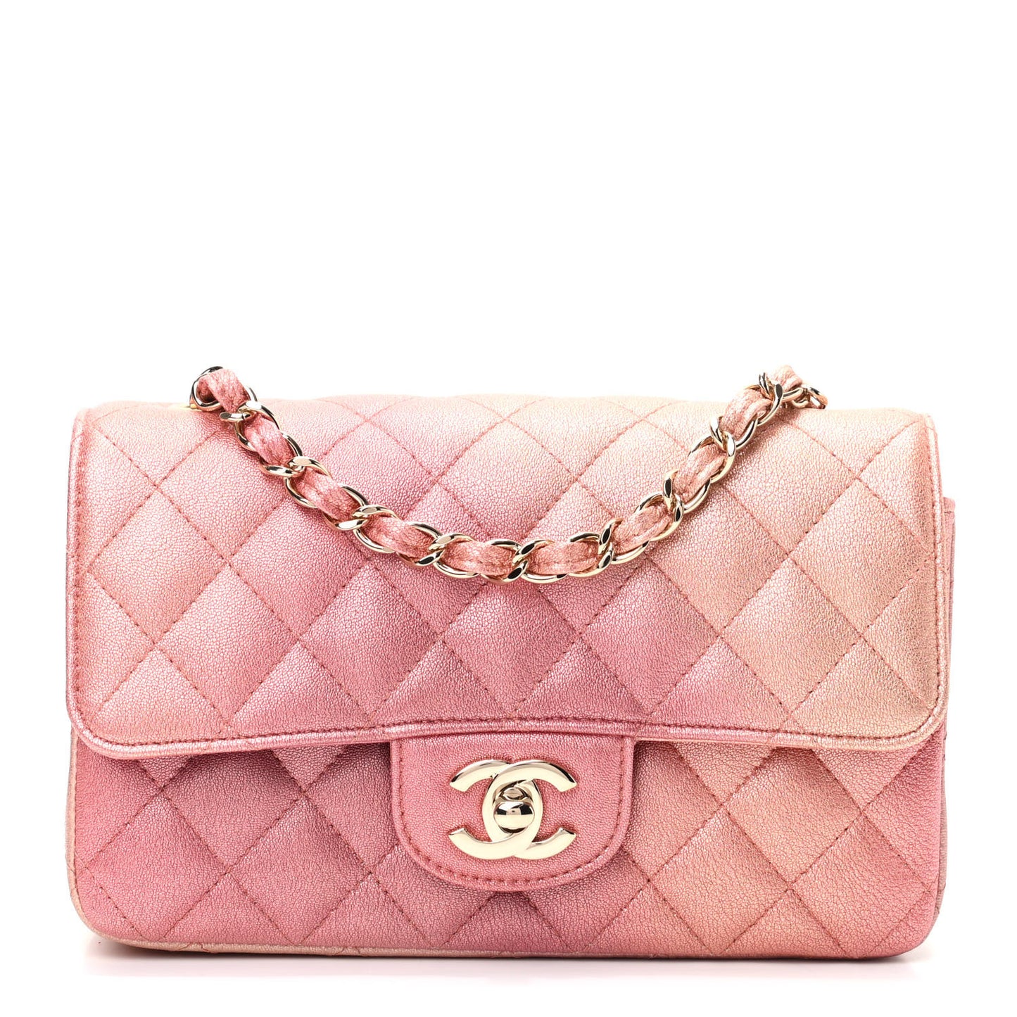 Metallic Lambskin Quilted Ombre Mini Rectangular Flap Pink