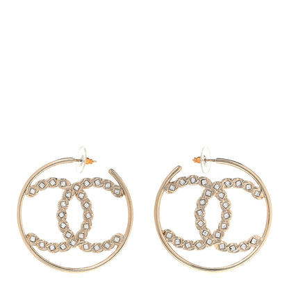 Chanel Crystal High Society CC Hoop Earrings Gold 1 of 9