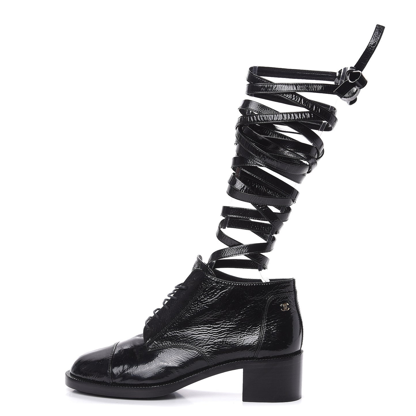 Crumpled Calfskin Lace Up Short Boots 41 Black