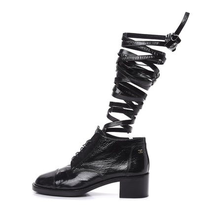 Chanel Crumpled Calfskin Lace Up Short Boots 41 Black 1 of 7