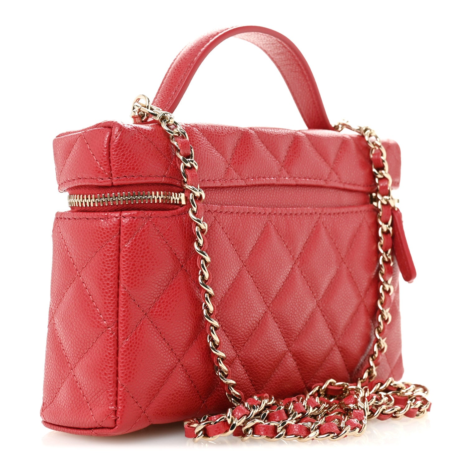 Chanel Caviar Quilted Top Handle Slim Vanity With Chain Red 3 of 11