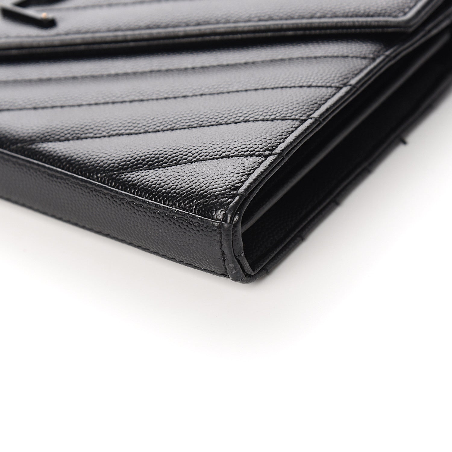 Saint Laurent Grain De Poudre Matelasse Chevron Monogram Chain Wallet Black 9 of 10