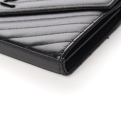 Saint Laurent Grain De Poudre Matelasse Chevron Monogram Chain Wallet Black 9 of 10