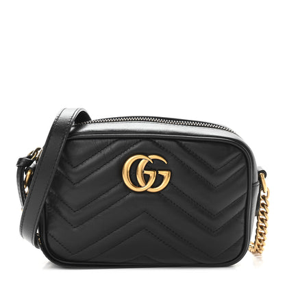 Gucci Calfskin Matelasse Mini GG Marmont Chain Shoulder Bag Black 1 of 10