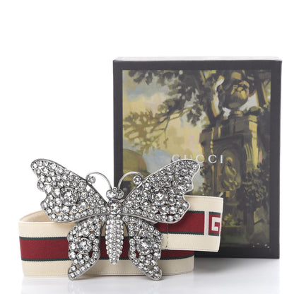 Gucci Jacquard Crystal Stripe Butterfly Belt 85 34 White 5 of 5