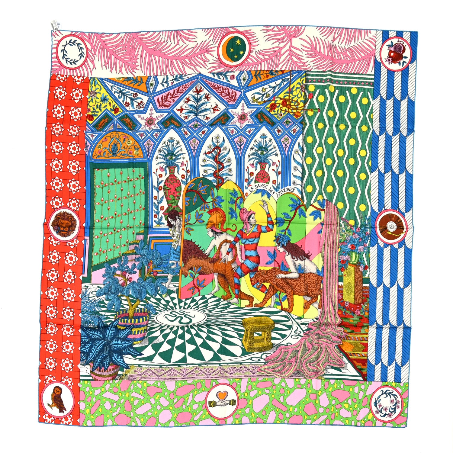 Hermes Cashmere Silk La Danse Des Amazones Shawl 140 Rouge Vert Multicolor 1 of 6