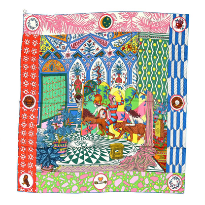 Hermes Cashmere Silk La Danse Des Amazones Shawl 140 Rouge Vert Multicolor 1 of 6