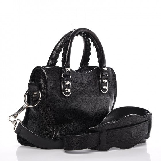 Chevre Silver Metallic Edge Hardware Mini City Black