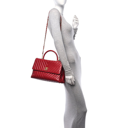 Chanel Calfskin Chevron Quilted Large Coco Handle Flap Red 3 of 12