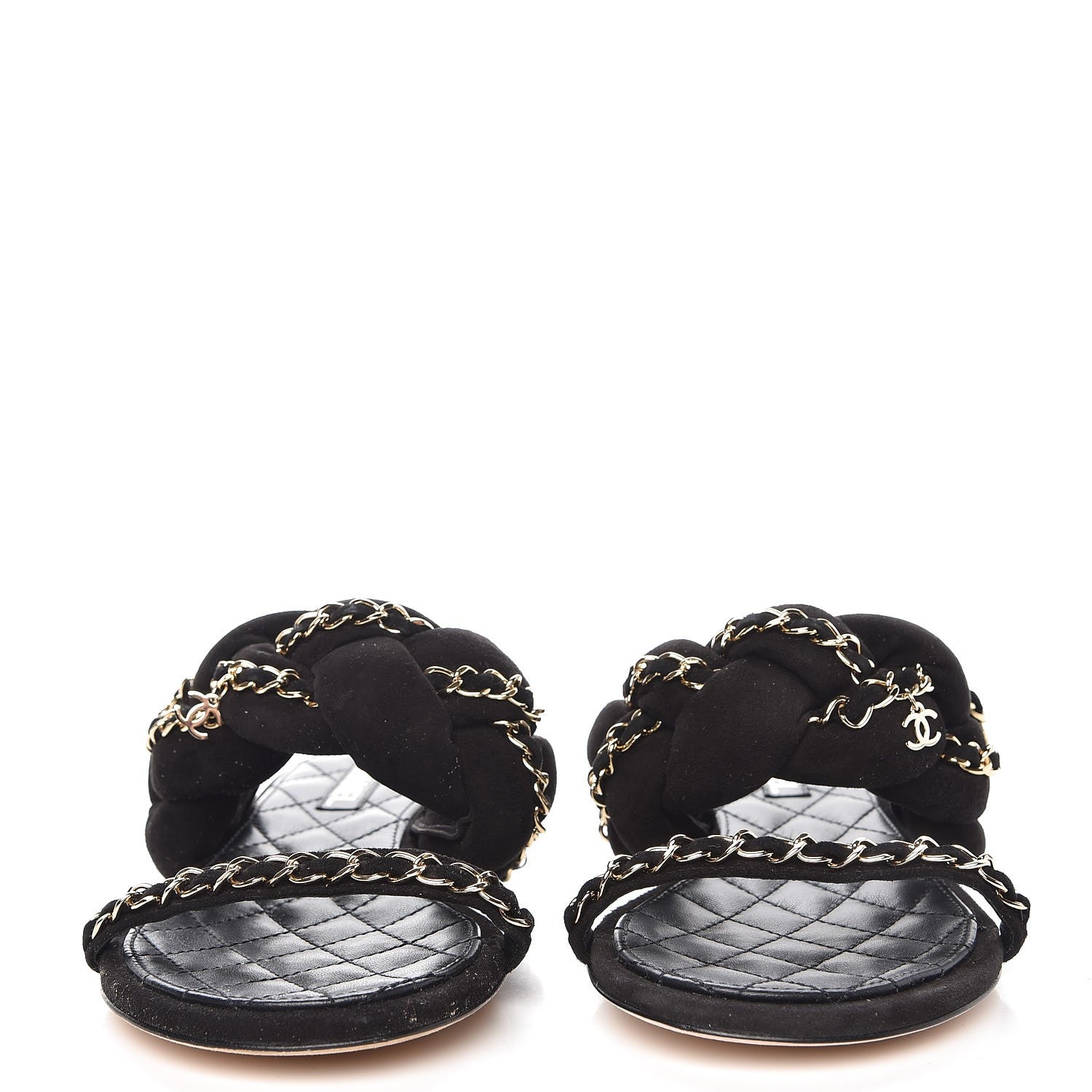 Chanel Kid Suede Braided Chain CC Slide Flat Sandals 35 Black 2 of 9