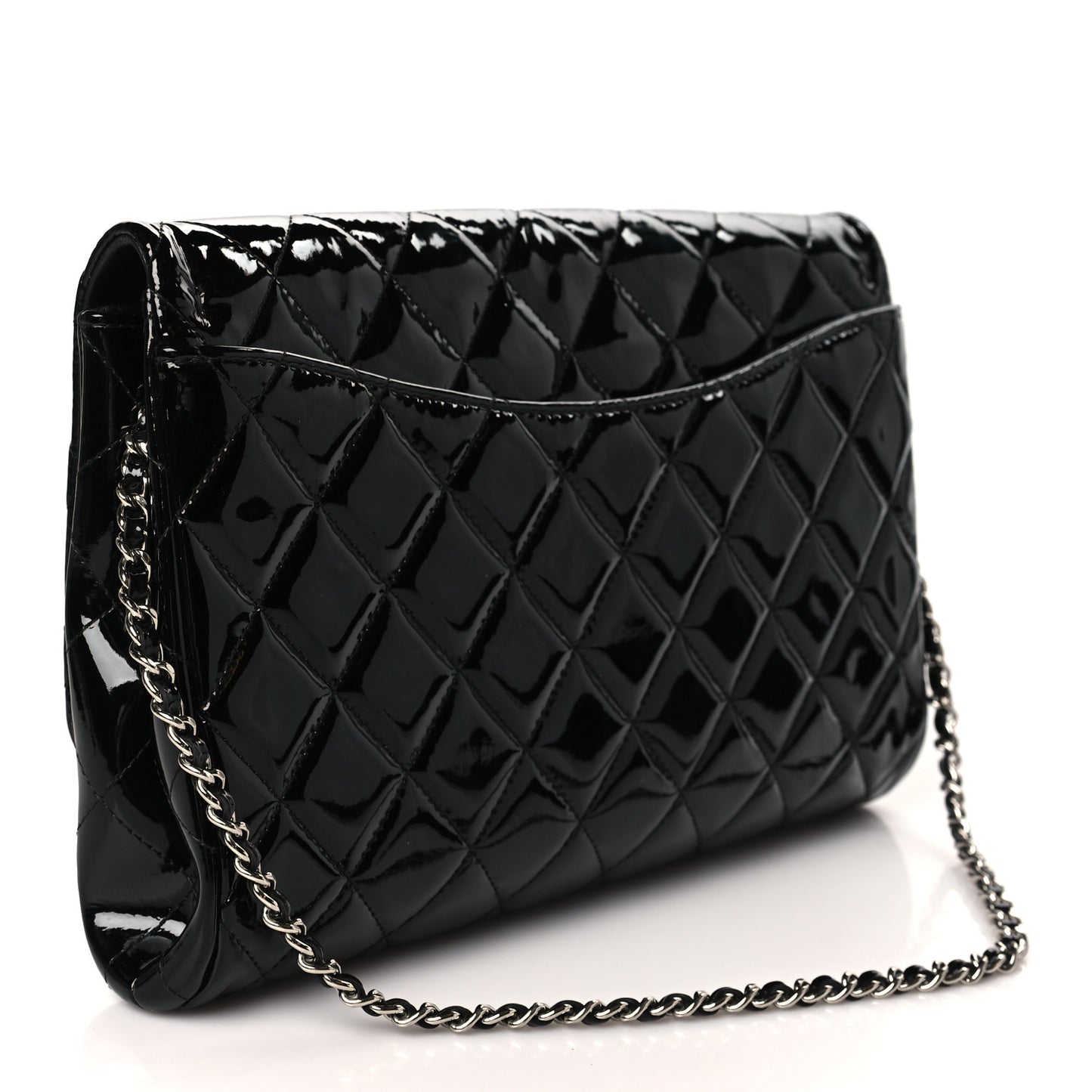 Patent Quilted Clutch with Chain Flap Black