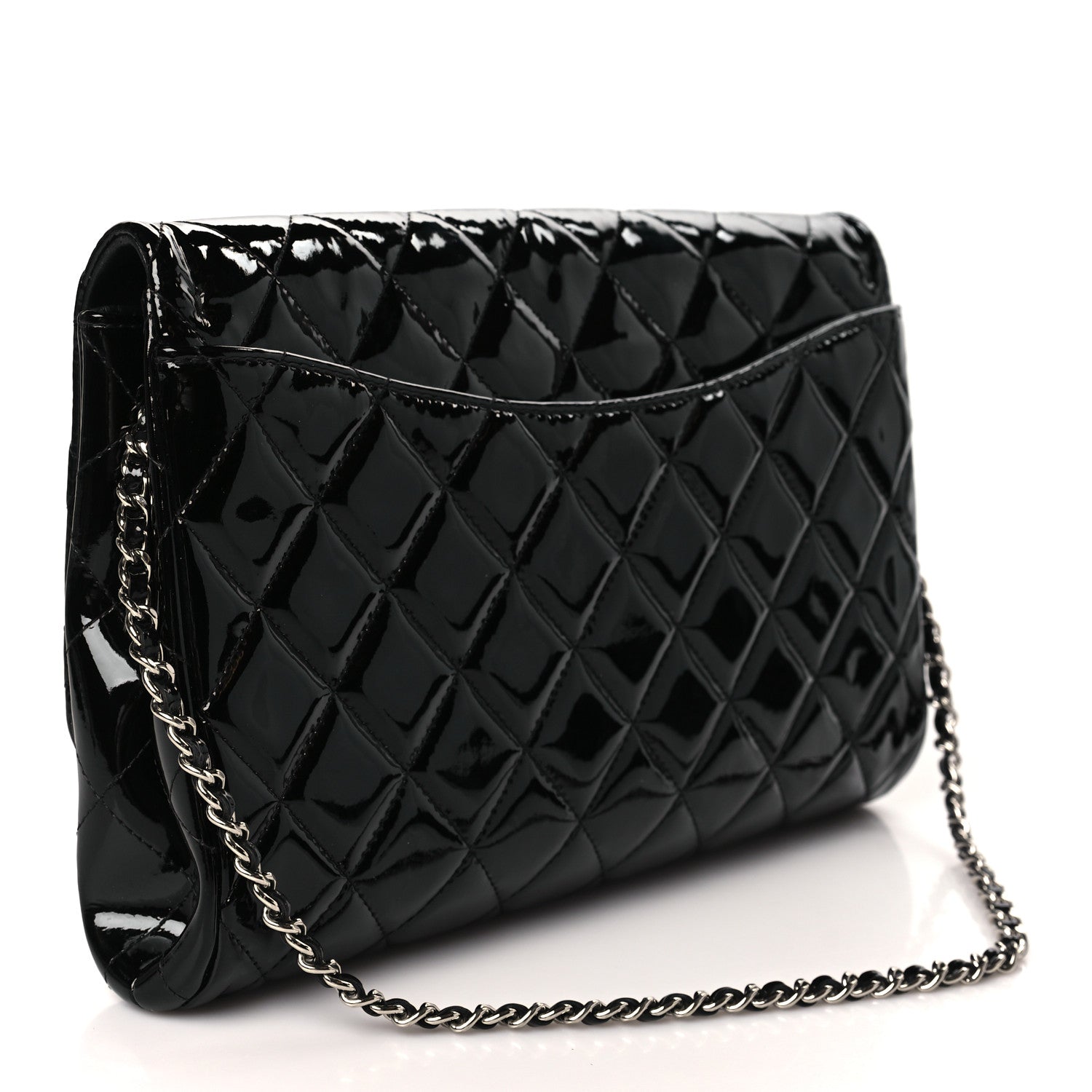 Chanel Patent Quilted Clutch with Chain Flap Black 3 of 9