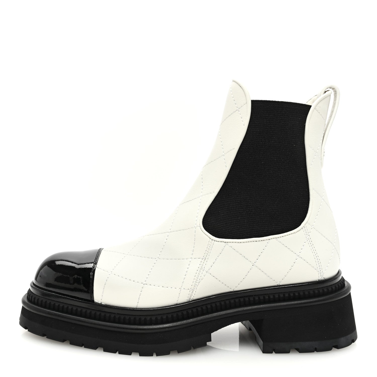 Chanel Calfskin Patent Cap Toe Quilted Short Boots 36 White Black 1 of 9