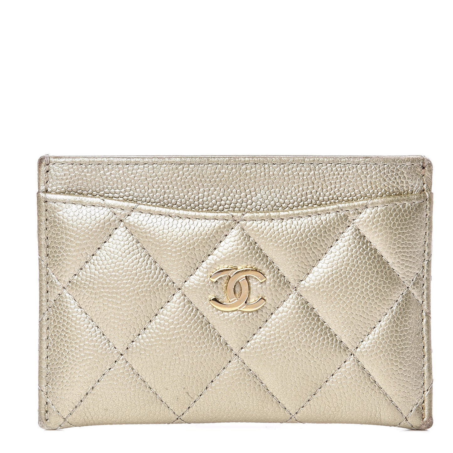 Metallic Caviar Quilted Card Holder Light Gold