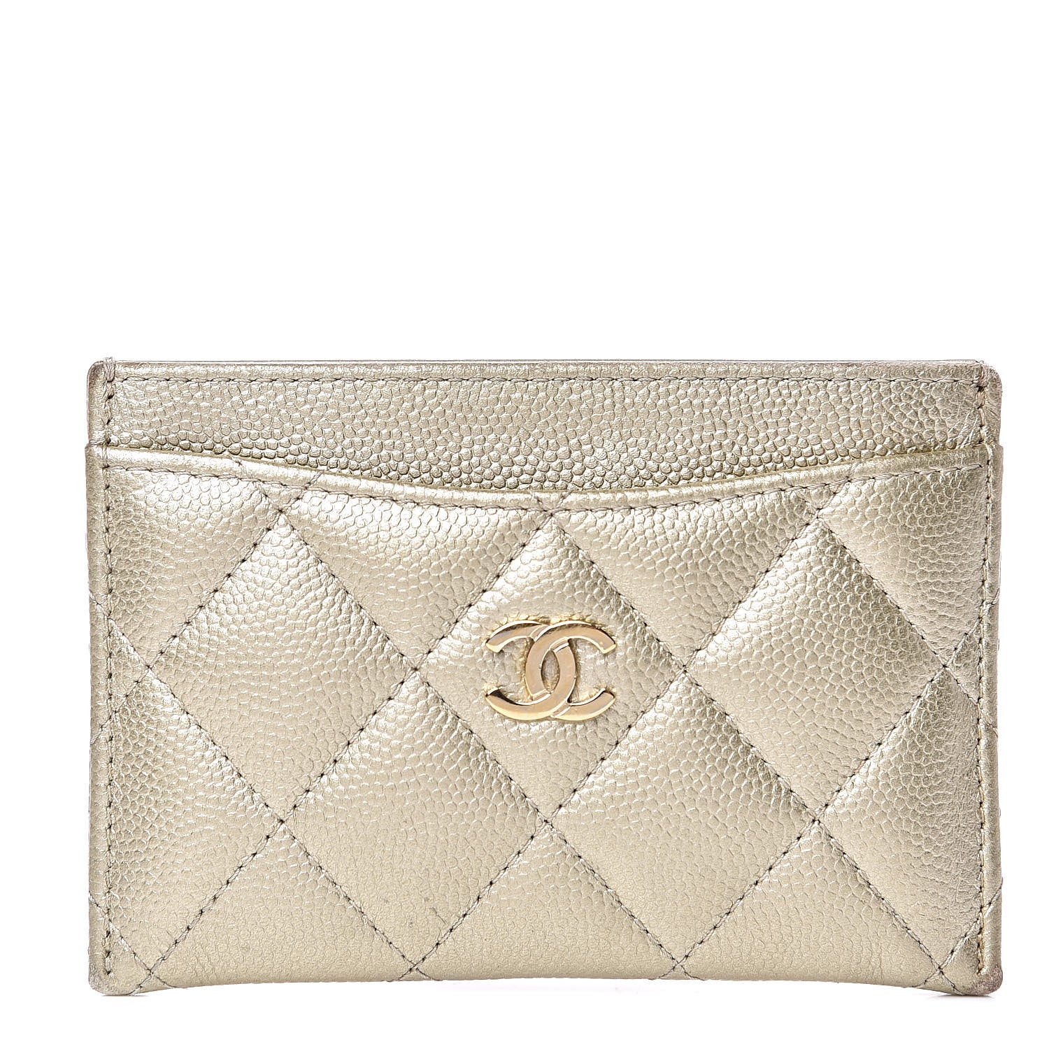 Chanel Metallic Caviar Quilted Card Holder Light Gold 1 of 12