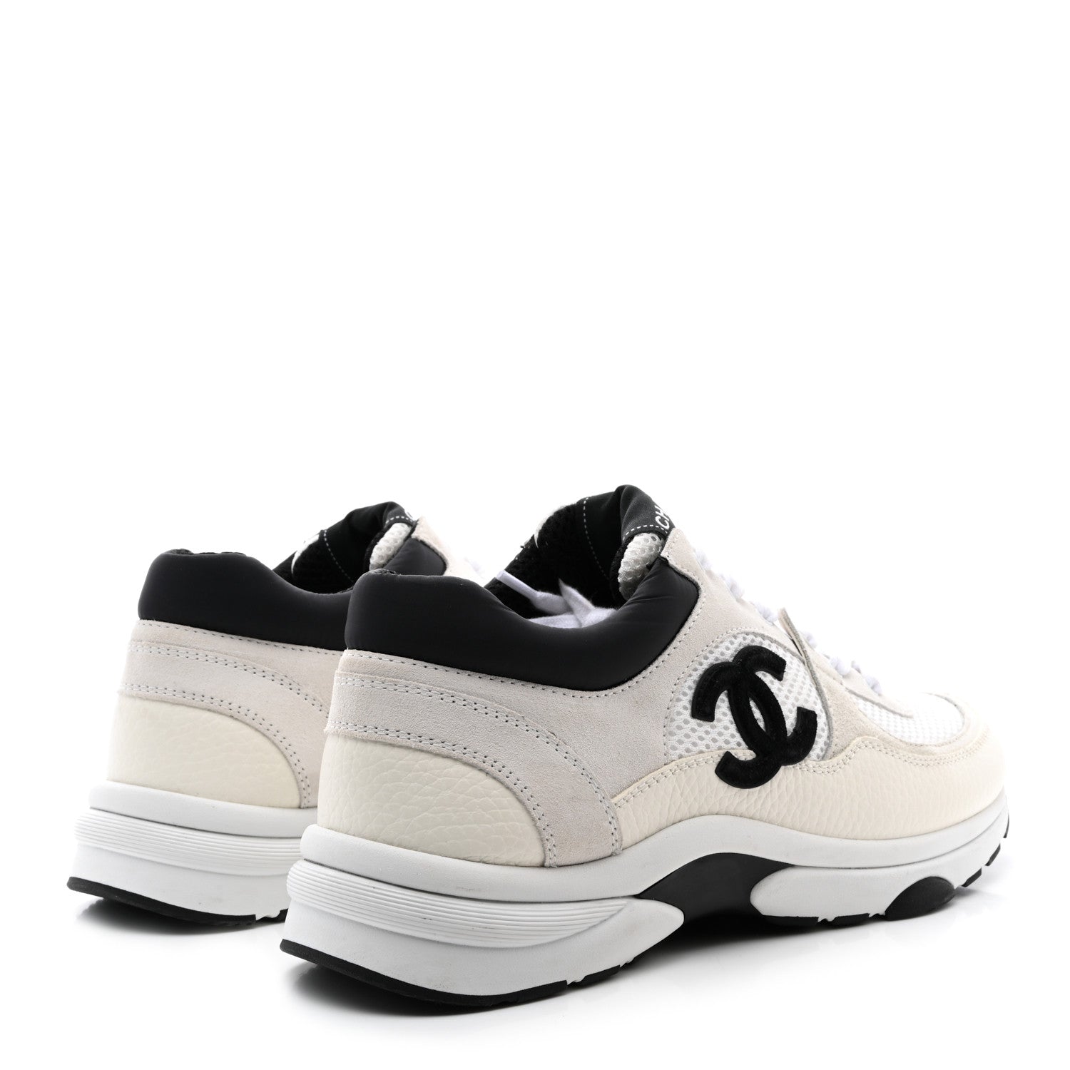 Chanel Mesh Suede Calfskin Grained Calfskin Womens CC Sneakers 39.5 White Black 4 of 12