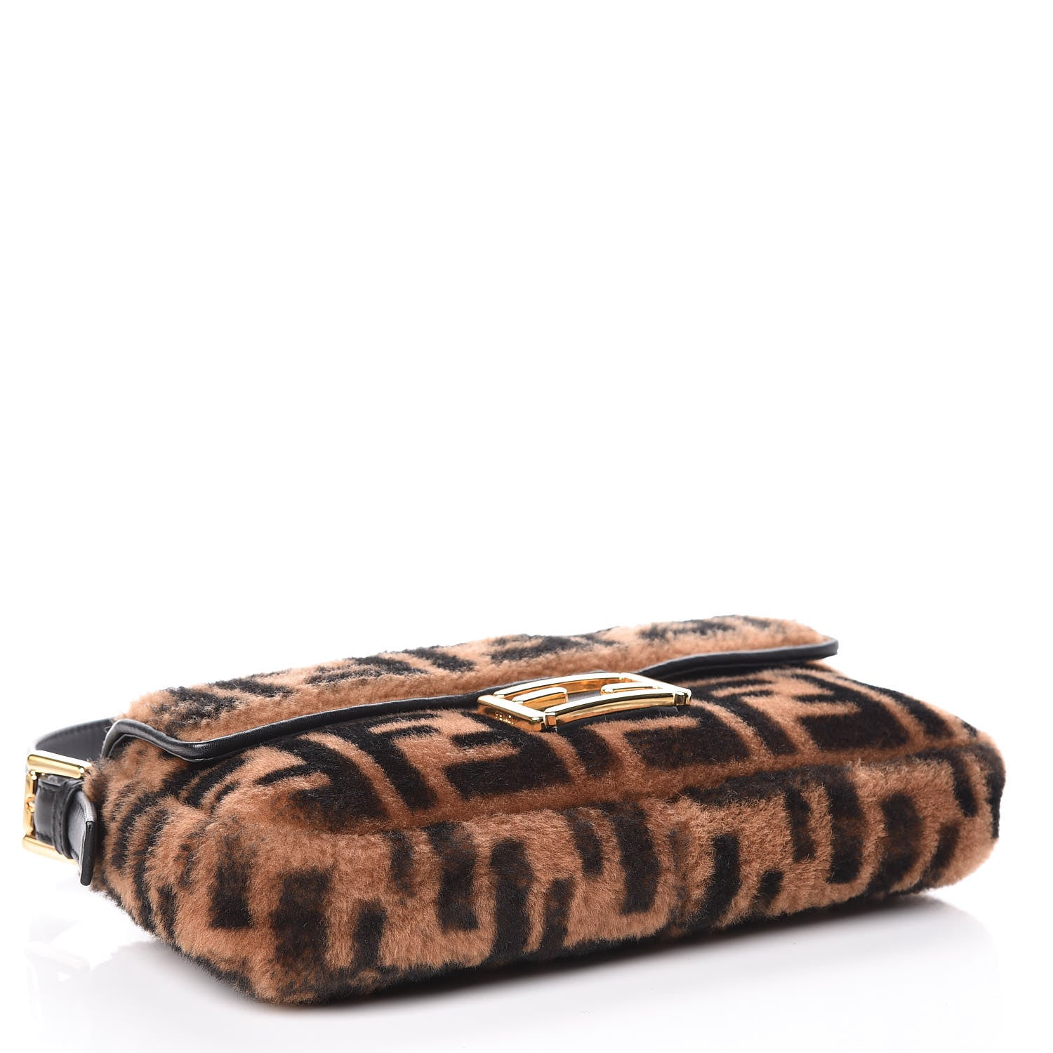 Fendi Shearling Vitello Dolce Macro FF 1974 Baguette Tobacco Black 5 of 10