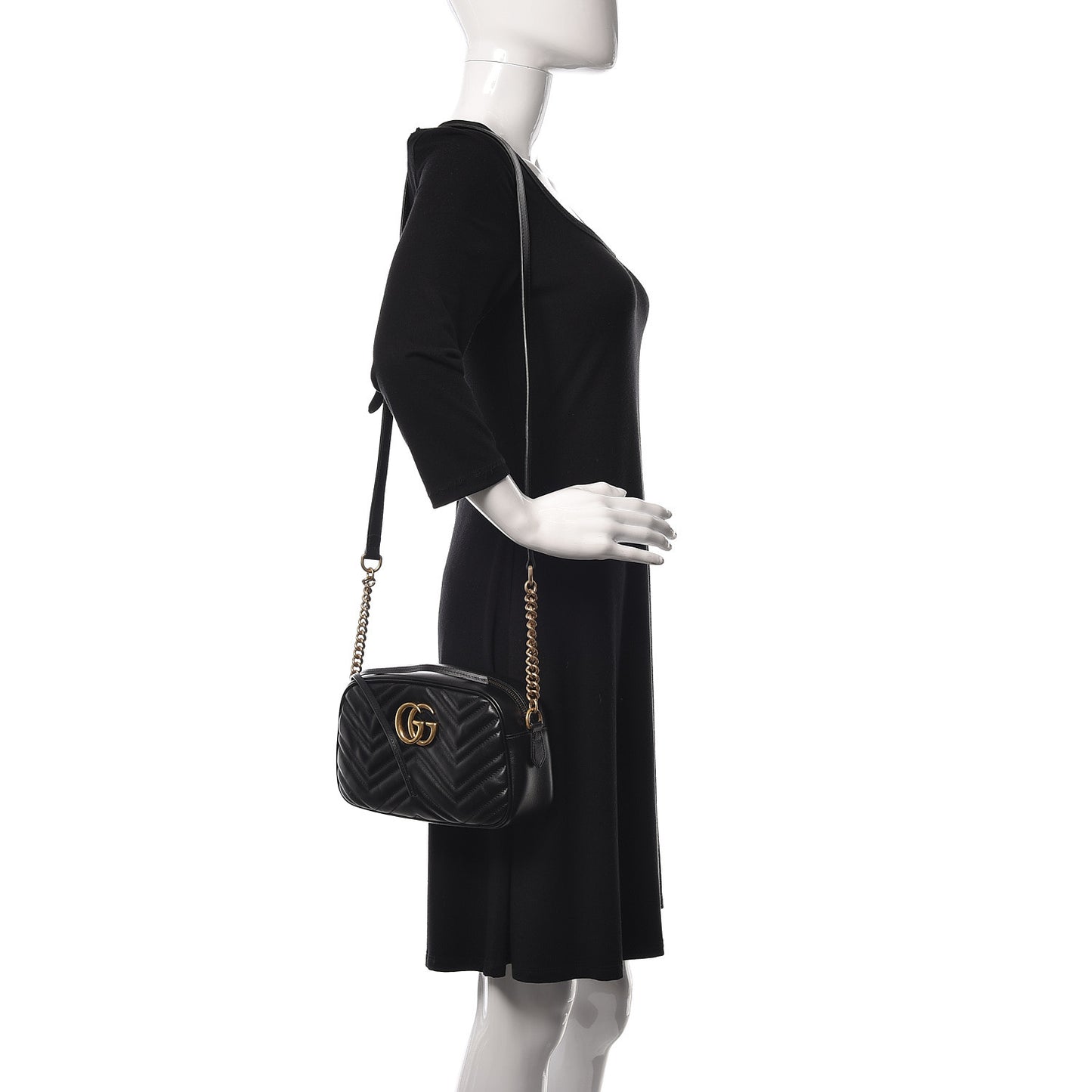 Calfskin Matelasse Small GG Marmont Chain Shoulder Bag Black